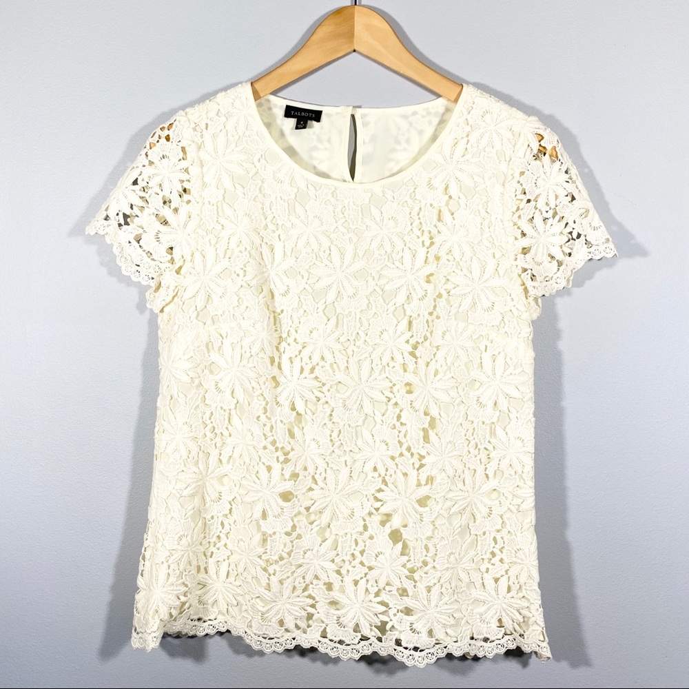 TALBOTS cream floral cut out blouse Sz 4
